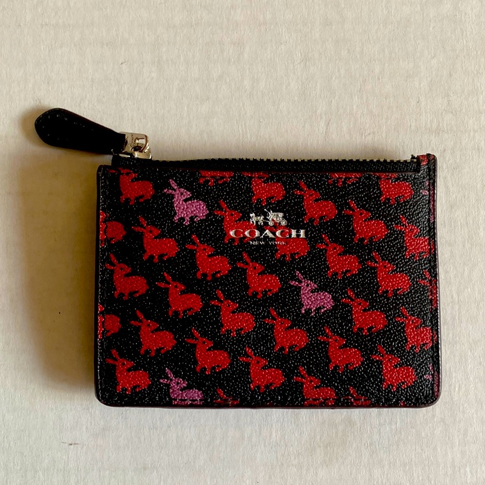 Coach mini key chain wallet black with rabbits print